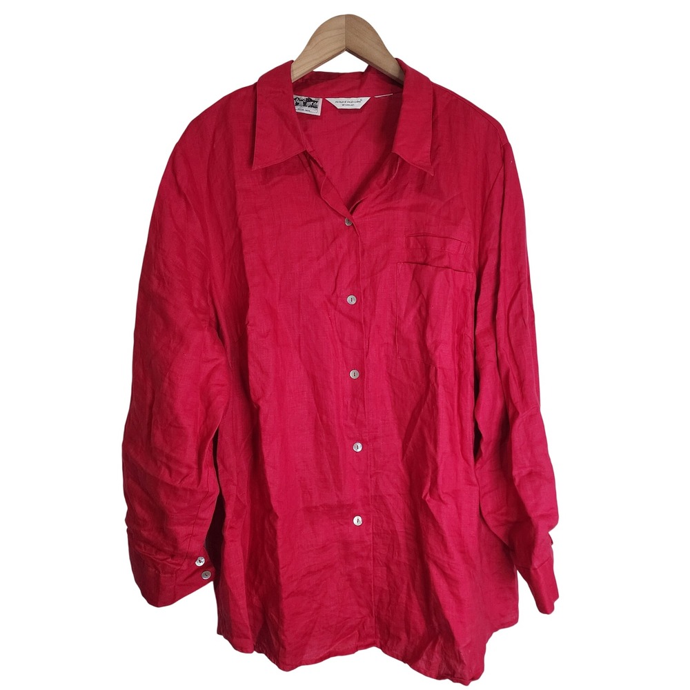Richard Malcolm Button Up Top Women's 1X Long‎ Sleeve Raspberry Pink